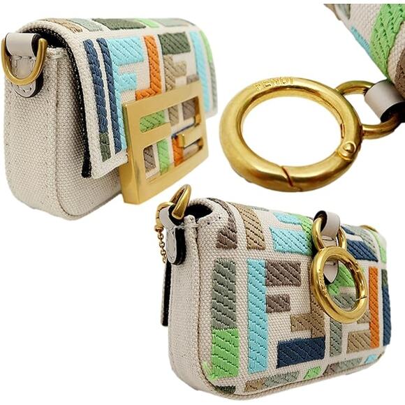 Fendi Nano Baguette Charm Bag with Colorful Embroidered Canvas FF Motif. - Picture 2 of 8